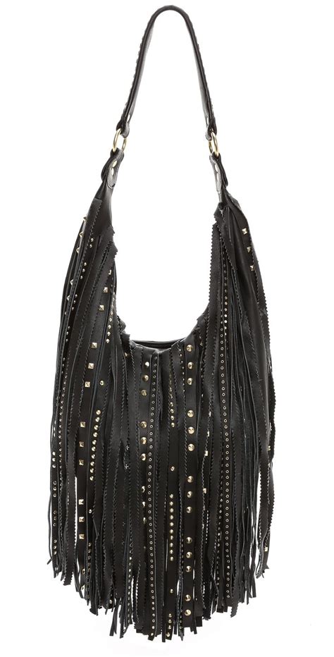 Black Nylon handbag with fringe 